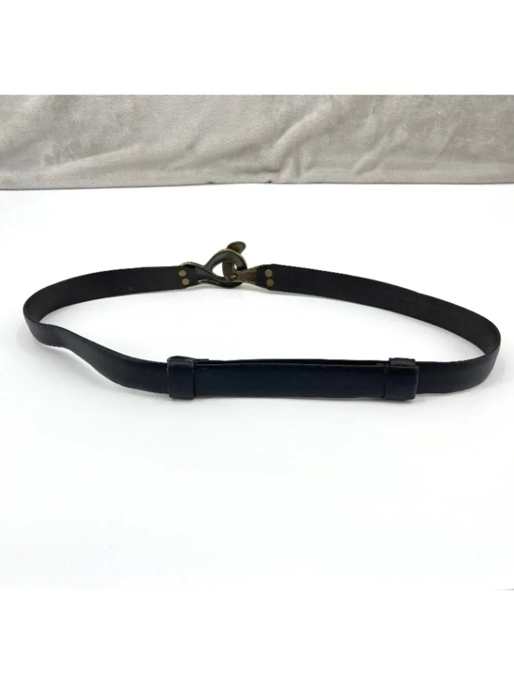 Vintage Chicos Women's M/L Black Leather Adjustable Hammered Brass Buckle Belt